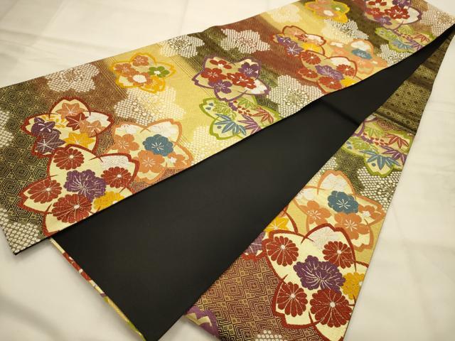 平和屋着物●六通柄袋帯　唐織　舞花文　金糸　やまと誂製　正絹　逸品　AABJ7515sx
