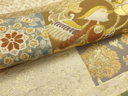 平和屋着物●六通柄袋帯　唐織　名物裂　鴛鴦花文　金銀糸　正絹　逸品　AABJ7519sx