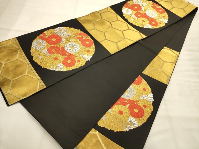 平和屋着物●西陣の名門　本家加納　六通柄袋帯　唐織　花丸文　黒地　金銀糸　正絹　逸品　AABJ7521sx