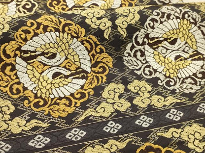 平和屋着物●六通柄袋帯　唐織　双鶴文　金糸　正絹　逸品　AABJ7522sx