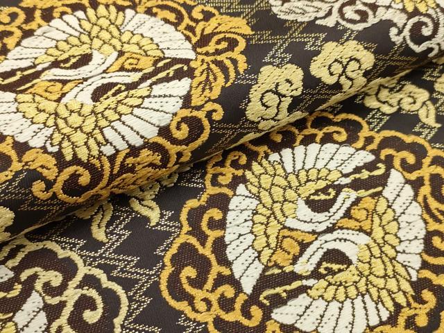 平和屋着物●六通柄袋帯　唐織　双鶴文　金糸　正絹　逸品　AABJ7522sx