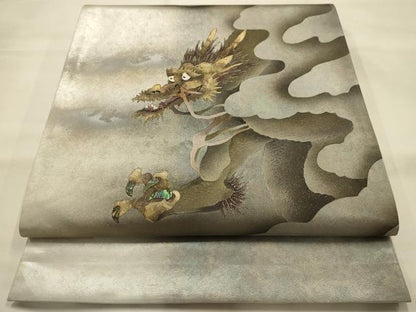 平和屋着物●友禅作家　大槻純　太鼓柄袋帯　螺鈿　龍　金彩　引箔　さが美扱い　正絹　逸品　AABJ7525sx