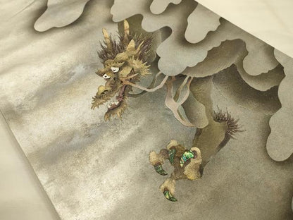 平和屋着物●友禅作家　大槻純　太鼓柄袋帯　螺鈿　龍　金彩　引箔　さが美扱い　正絹　逸品　AABJ7525sx