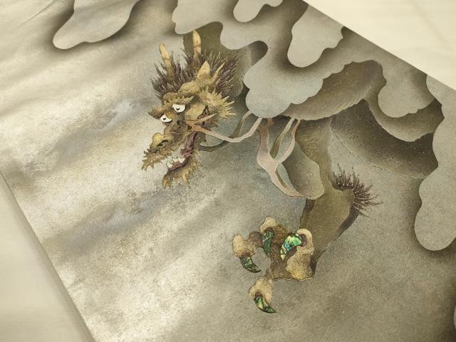 平和屋着物●友禅作家　大槻純　太鼓柄袋帯　螺鈿　龍　金彩　引箔　さが美扱い　正絹　逸品　AABJ7525sx