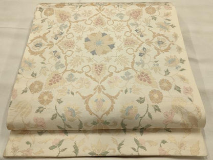 平和屋着物●六通柄　本袋帯　更紗花文　金糸　正絹　逸品　AABJ7530sx