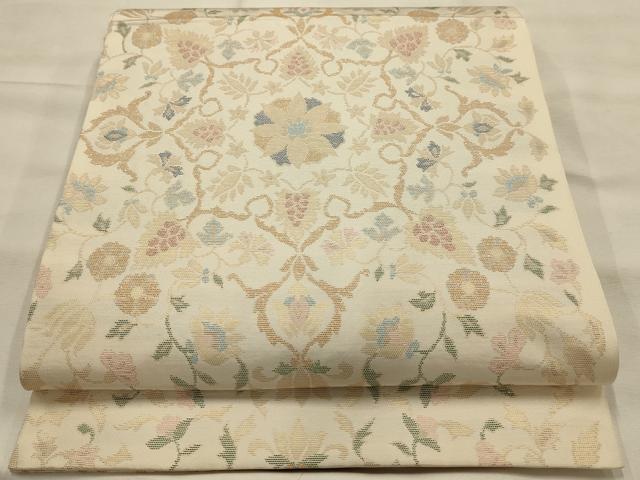 平和屋着物●六通柄　本袋帯　更紗花文　金糸　正絹　逸品　AABJ7530sx