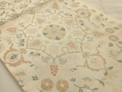 平和屋着物●六通柄　本袋帯　更紗花文　金糸　正絹　逸品　AABJ7530sx