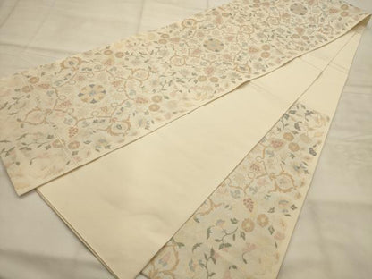 平和屋着物●六通柄　本袋帯　更紗花文　金糸　正絹　逸品　AABJ7530sx