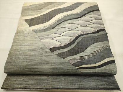 平和屋着物▽両面太鼓柄袋帯　スリーシーズン　春夏秋　すくい織　風景文　正絹　逸品　AABJ7531sx