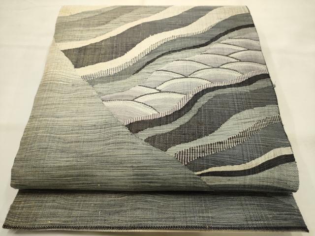 平和屋着物▽両面太鼓柄袋帯　スリーシーズン　春夏秋　すくい織　風景文　正絹　逸品　AABJ7531sx