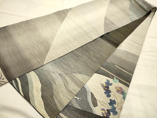 平和屋着物▽両面太鼓柄袋帯　スリーシーズン　春夏秋　すくい織　風景文　正絹　逸品　AABJ7531sx