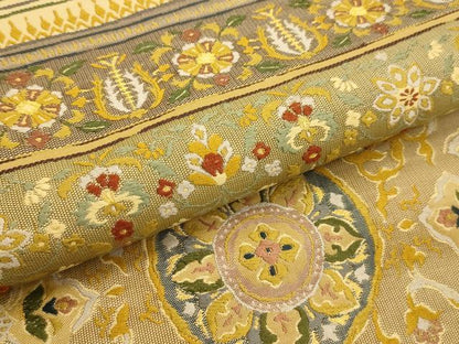 平和屋着物●六通柄袋帯　唐織　横段花文　金糸　正絹　逸品　AABJ7532sx