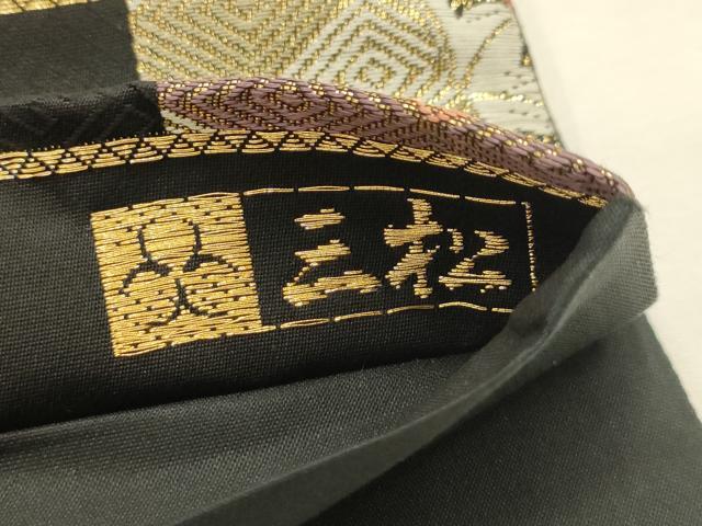 平和屋着物●六通柄袋帯　唐織　慶長桜花文　黒地　金糸　正絹　逸品　AABJ7537sx