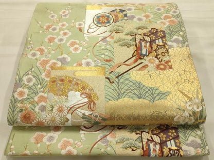 平和屋着物●六通柄袋帯　唐織　風景文　紹巴　金銀糸　正絹　逸品　AABJ7539sx