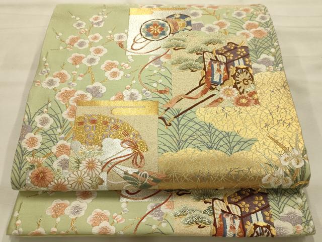 平和屋着物●六通柄袋帯　唐織　風景文　紹巴　金銀糸　正絹　逸品　AABJ7539sx