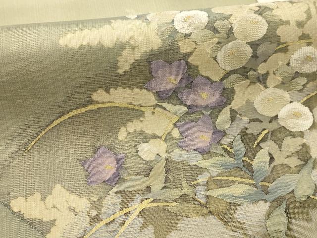平和屋着物●太鼓柄袋帯　草花文　金糸　やまと誂製　正絹　逸品　AABJ7547sx