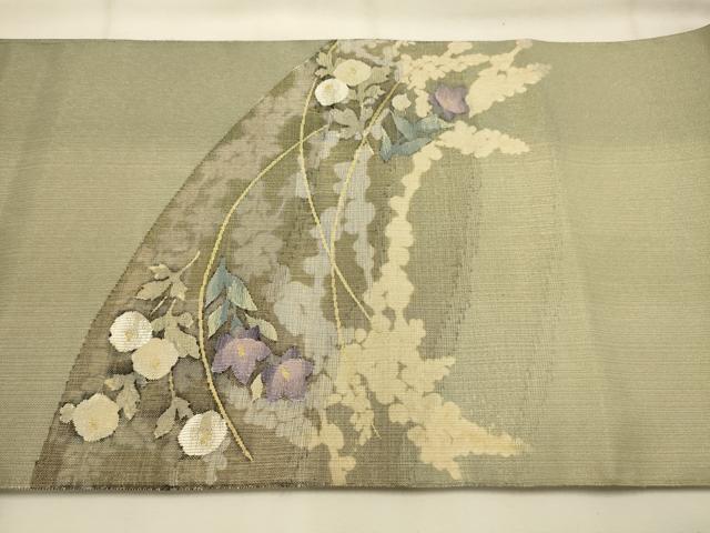 平和屋着物●太鼓柄袋帯　草花文　金糸　やまと誂製　正絹　逸品　AABJ7547sx