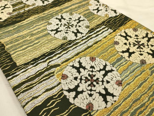 平和屋着物●六通柄袋帯　横波花丸文　寿宝　モール　金銀糸　正絹　逸品　AABJ7553sx