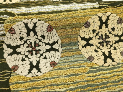 平和屋着物●六通柄袋帯　横波花丸文　寿宝　モール　金銀糸　正絹　逸品　AABJ7553sx