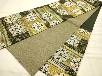 平和屋着物●六通柄袋帯　横波花丸文　寿宝　モール　金銀糸　正絹　逸品　AABJ7553sx