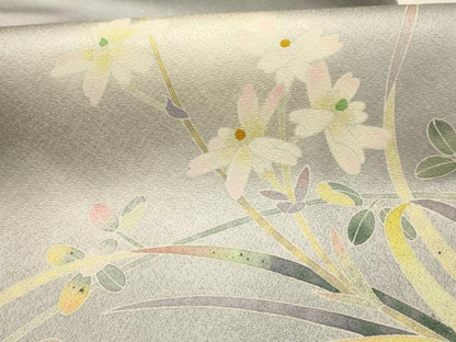 平和屋着物●太鼓柄袋帯　草花文　銀通し地　正絹　逸品　AABJ7559sx