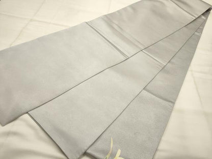 平和屋着物●太鼓柄袋帯　草花文　銀通し地　正絹　逸品　AABJ7559sx