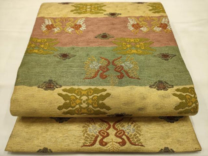 平和屋着物●六通柄袋帯　双鳥花文　金銀糸　正絹　逸品　AABJ7584sx