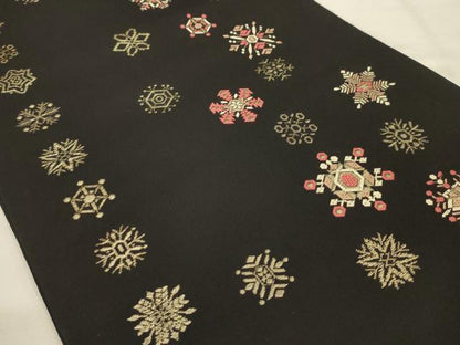 平和屋着物●六通柄　本袋帯　唐織　雪華文　黒地　金糸　正絹　逸品　AABJ7585sx