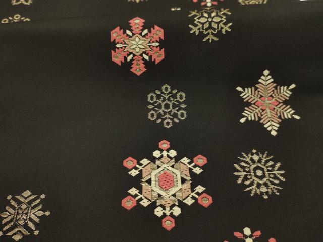 平和屋着物●六通柄　本袋帯　唐織　雪華文　黒地　金糸　正絹　逸品　AABJ7585sx