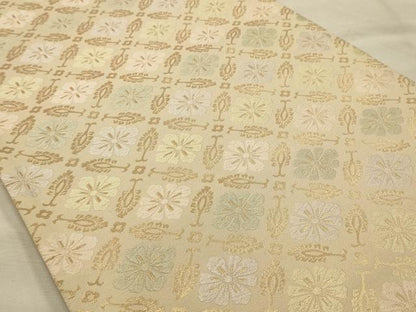 平和屋着物●六通柄袋帯　唐織　花菱文　金糸　正絹　逸品　AABJ7587sx