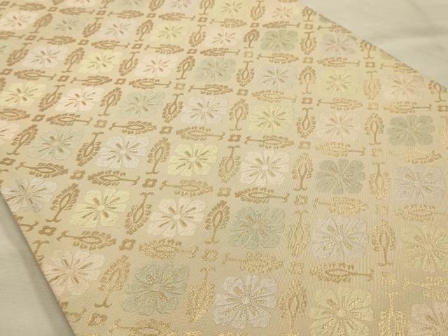 平和屋着物●六通柄袋帯　唐織　花菱文　金糸　正絹　逸品　AABJ7587sx