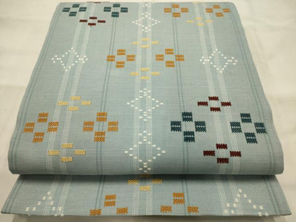 平和屋着物●六通柄袋帯　幾何学文様　花織　正絹　逸品　AABJ7590sx