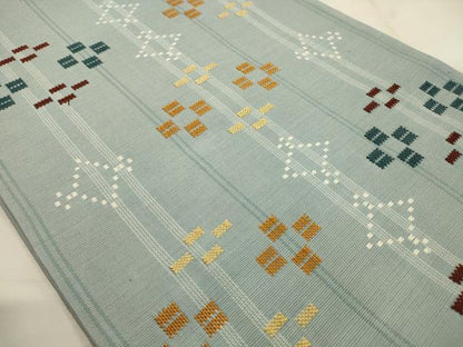 平和屋着物●六通柄袋帯　幾何学文様　花織　正絹　逸品　AABJ7590sx