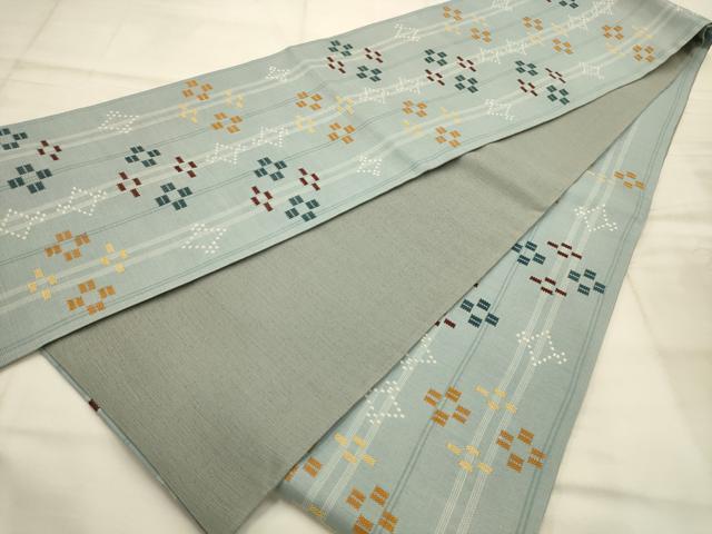 平和屋着物●六通柄袋帯　幾何学文様　花織　正絹　逸品　AABJ7590sx