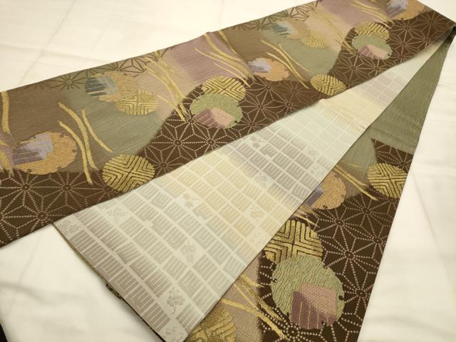 平和屋着物●両面　六通柄袋帯　唐織　夜羅香織　草木染　金糸　正絹　逸品　未使用　AABJ7591sx