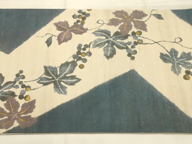 平和屋着物●六通柄袋帯　紬地　葡萄蔦の葉文　金彩　正絹　逸品　AABJ7592sx