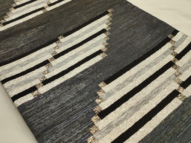 平和屋着物●六通柄袋帯　黒と銀　金銀糸　正絹　逸品　AABJ7593sx