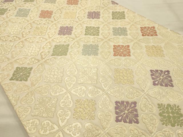 平和屋着物●六通柄袋帯　唐織　七宝花文　金糸　正絹　逸品　AABJ7594sx