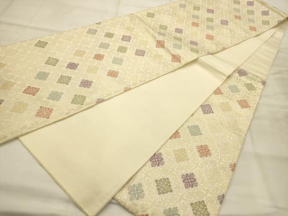 平和屋着物●六通柄袋帯　唐織　七宝花文　金糸　正絹　逸品　AABJ7594sx