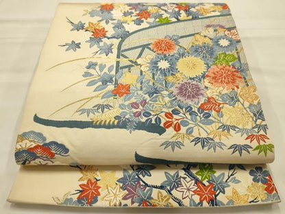 平和屋着物●六通柄袋帯　唐織　風景文　金糸　正絹　逸品　AABJ7596sx