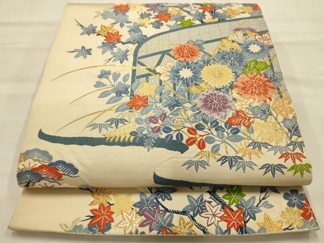 平和屋着物●六通柄袋帯　唐織　風景文　金糸　正絹　逸品　AABJ7596sx