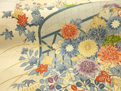 平和屋着物●六通柄袋帯　唐織　風景文　金糸　正絹　逸品　AABJ7596sx