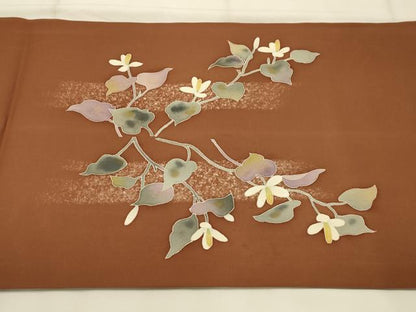 平和屋着物●塩瀬　九寸開き名古屋帯　作家物　刺繍　花蝶文　金糸　金彩　正絹　逸品　AABJ7597sx