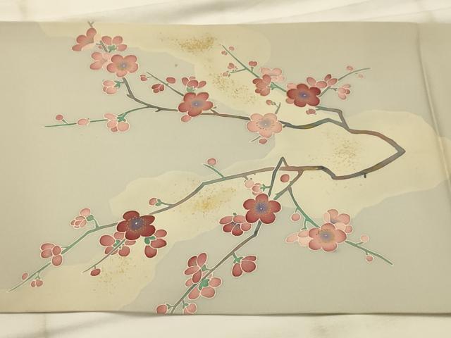 平和屋着物●塩瀬　九寸開き名古屋帯　作家物　刺繍　枝梅　金糸　金彩　正絹　逸品　AABJ7598sx