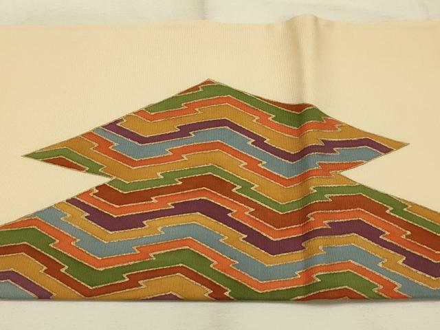 平和屋着物●塩瀬 九寸名古屋帯 駒刺繍 松皮菱文 金彩 正絹 逸品 AABJ7600sx