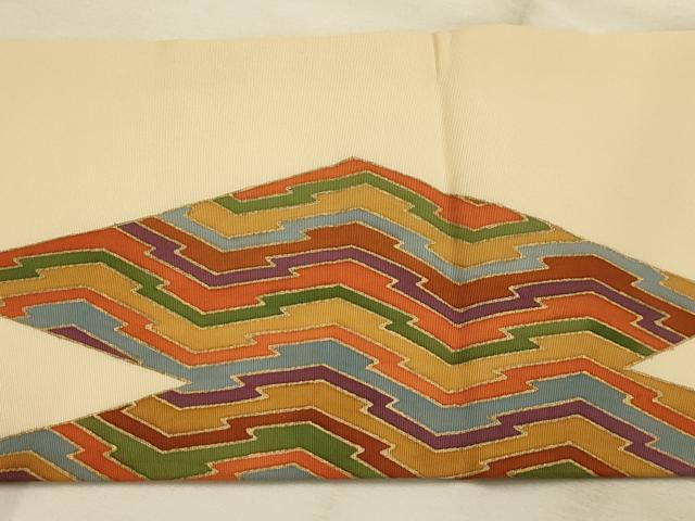平和屋着物●塩瀬 九寸名古屋帯 駒刺繍 松皮菱文 金彩 正絹 逸品 AABJ7600sx
