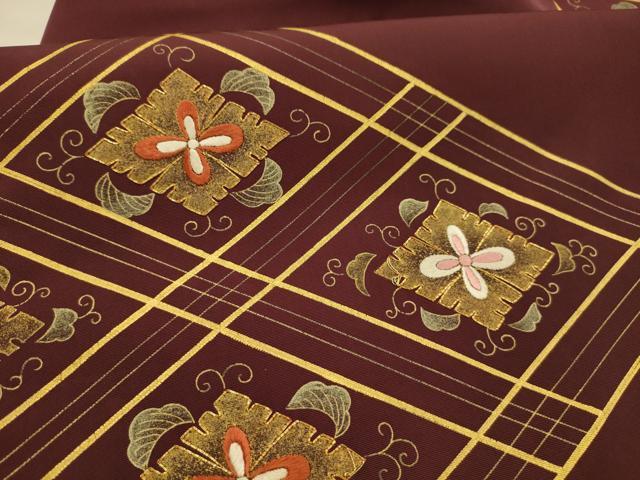 平和屋着物●塩瀬 九寸名古屋帯 駒刺繍 花菱文 金彩 正絹 逸品 AABJ7601sx