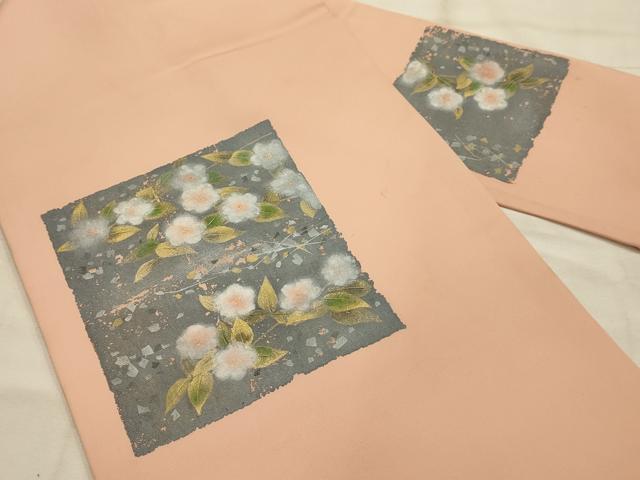 平和屋着物●塩瀬　九寸名古屋帯　作家物　破れ色紙花文　金彩　正絹　逸品　AABJ7604sx