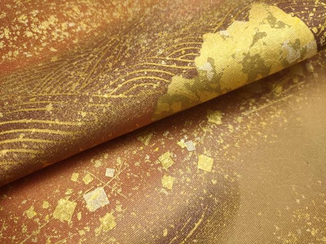 平和屋着物●塩瀬 九寸名古屋帯 立波箔散らし文様 金彩 正絹 逸品 AABJ7605sx