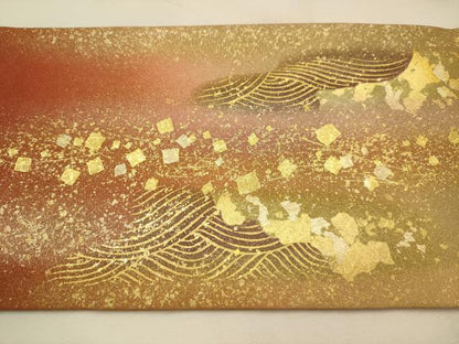 平和屋着物●塩瀬 九寸名古屋帯 立波箔散らし文様 金彩 正絹 逸品 AABJ7605sx